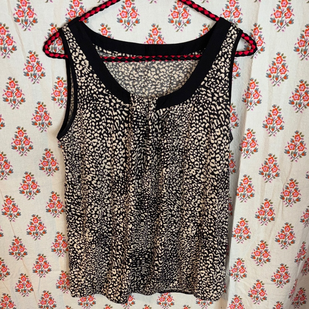 LOFT Black and Cream Printed Sleeveless Tank